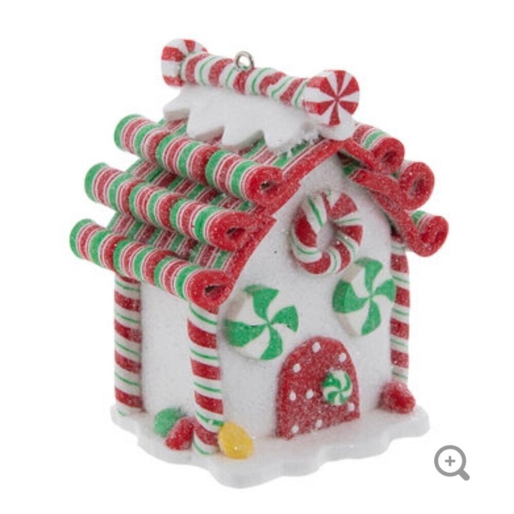 Christmas Candy Cane Peppermint Gingerbread House White Tiered Tray Decor